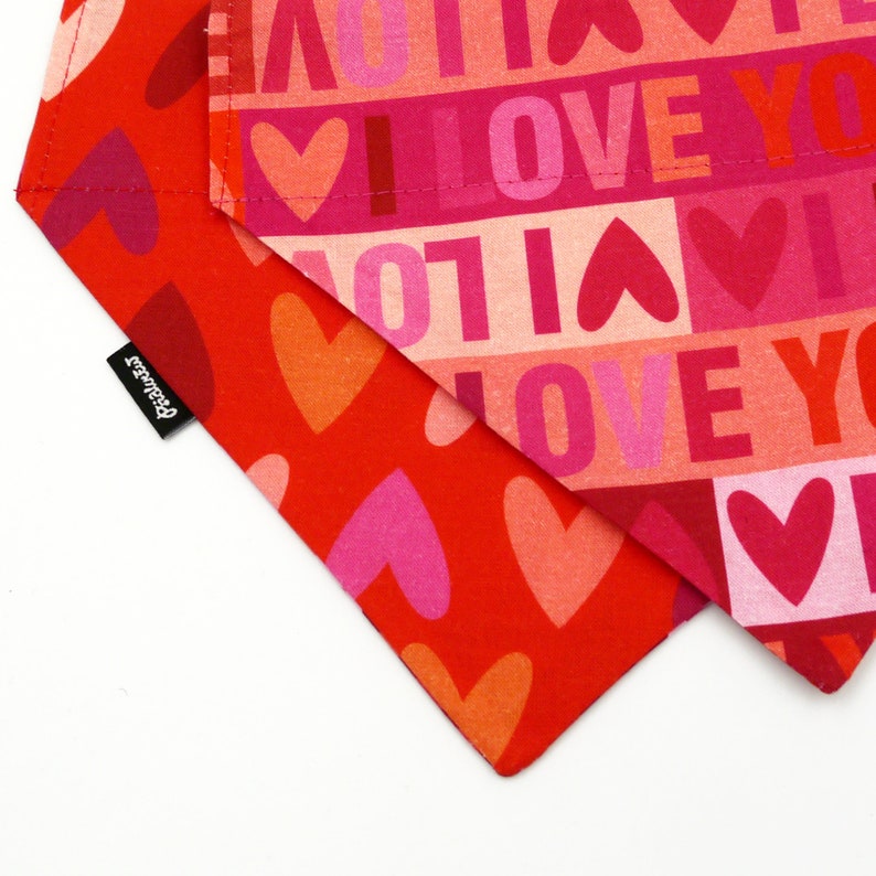 Double-sided bandana for Dog I LOVE YOU, scarf for Valentine's Day with a tunnel for the collar Psiakrew image 3