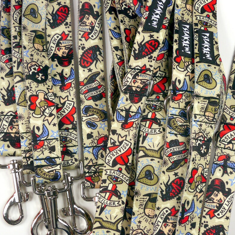 Dog Leash Dog Tattoo Flash width 2.5 cm colorful designed pet leashes Psiakrew for medium and large dogs 1