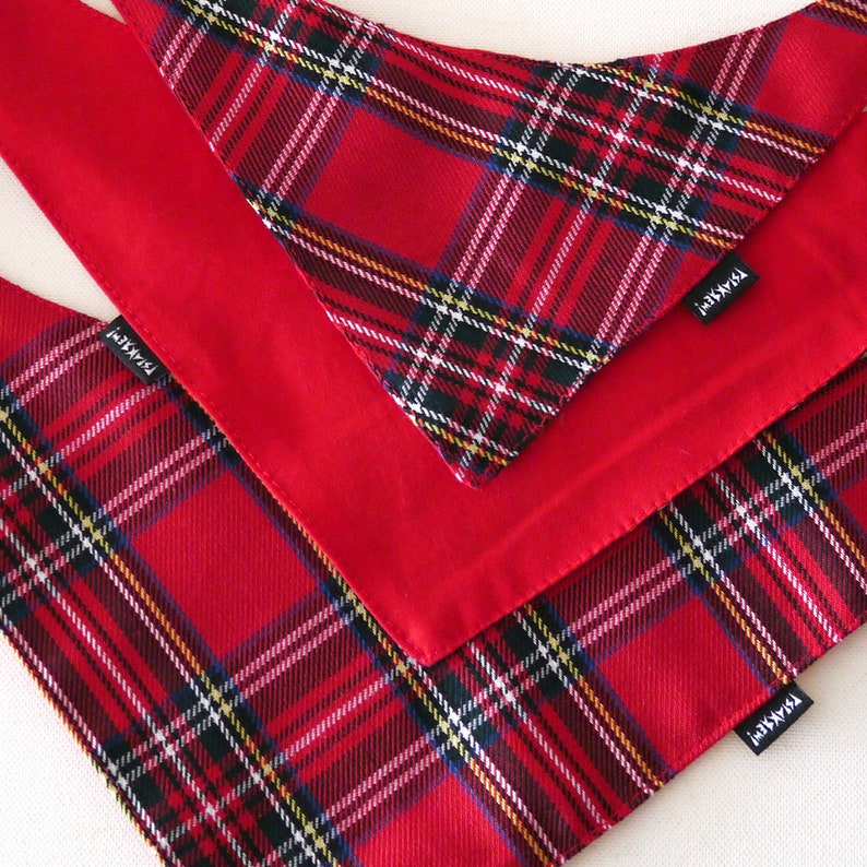 Dog Bandana Tartan handkerchief style to tie around your pet\u2019s neck scottish plaid Tartan pattern bandana Psiakrew red