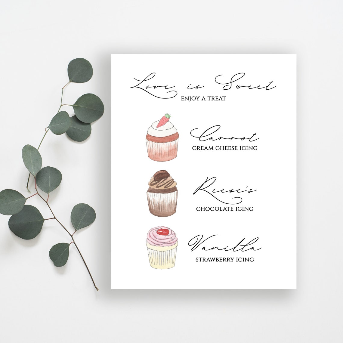 Cupcake Sign for Wedding // Dessert Cupcake Menu // Custom Etsy