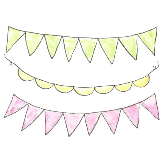 Watercolor Banner Flags Bunting Planner Clipart Birthday Etsy