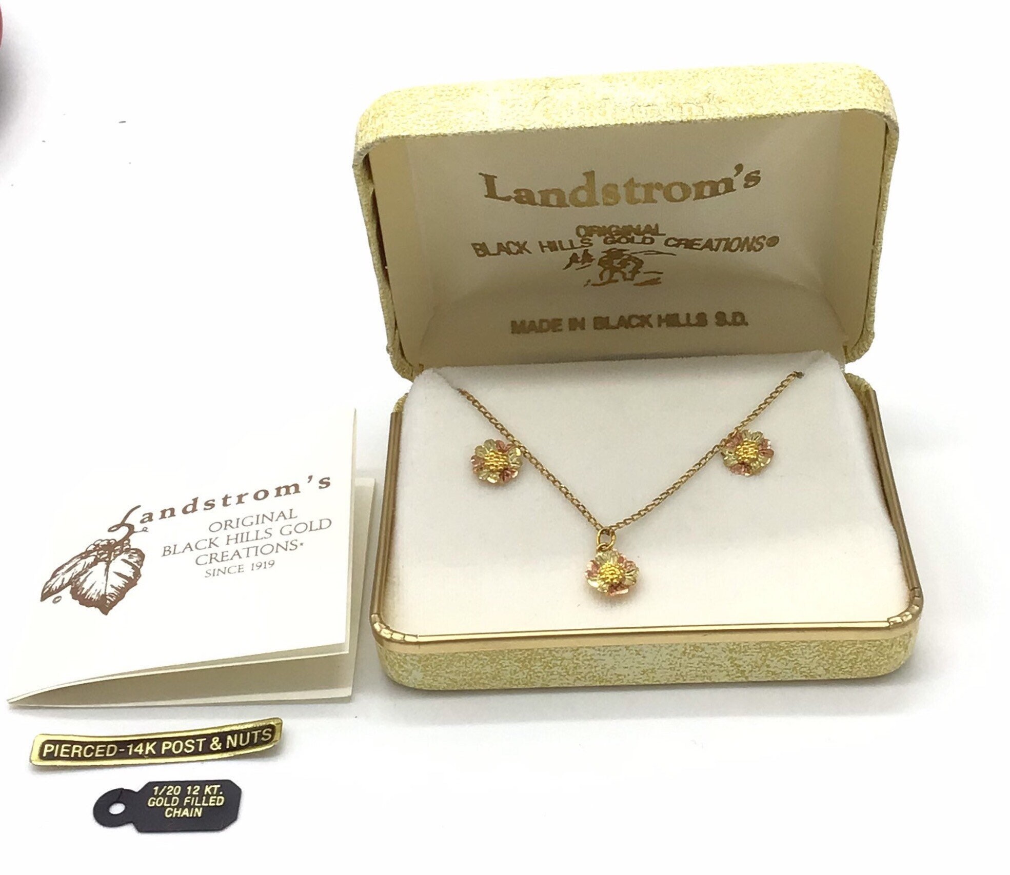 Black Hills 10K Gold Necklace and Earrings Jewelry Set VTG Flower