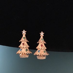 Vintage Gold 1950s Christmas Tree Rhinestone earrings