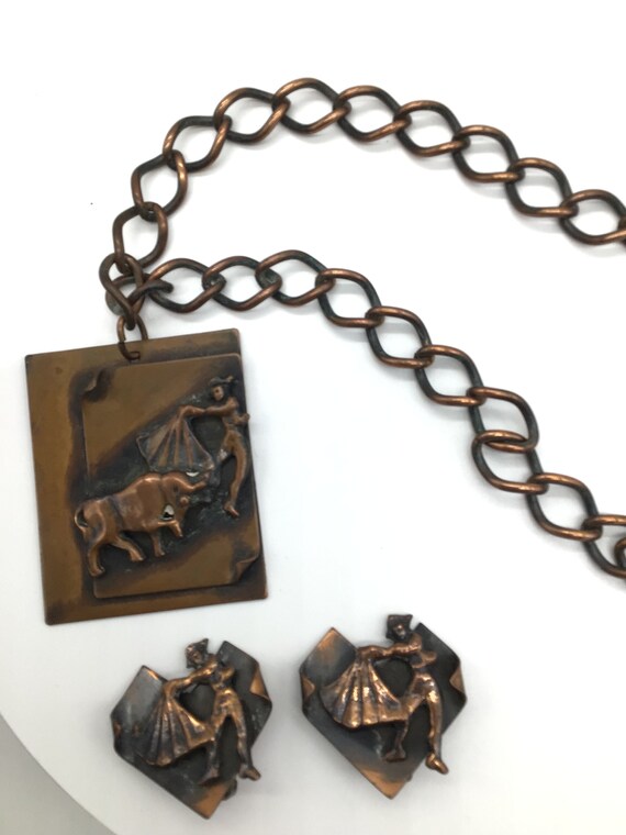 Vintage Copper Spanish Matador Bull Fighter Earri… - image 2