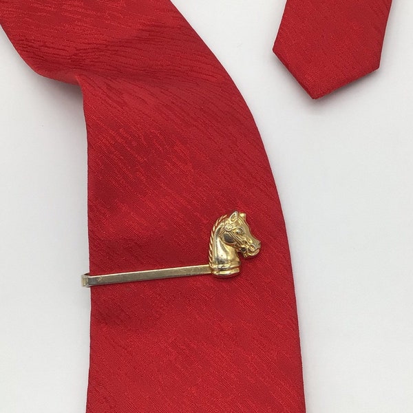 Vintage tie clip, Hickok Horse gold tone tie clip, wide tie, cocktail, suit tie, horse,