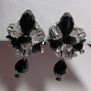 Alice Caviness Jet and Clear Bead Dangle Earrings