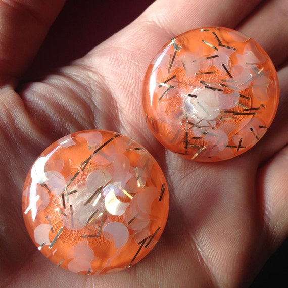 Vintage orange confetti Earrings Halloween autumn… - image 1