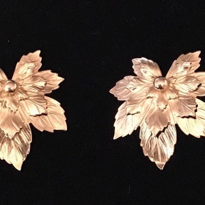 1950s Gold Leaf Clip Ons maple leaf Halloween fall autumn earrings  SAC Sarah Coventry