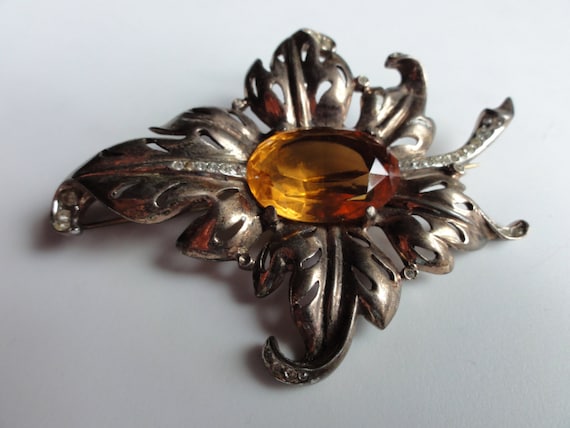 Joseph Mazer Sterling Topaz 1940's Brooch Topaz - image 1