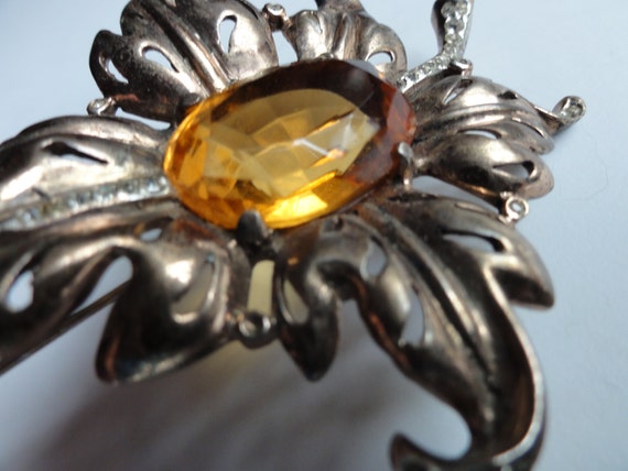 Joseph Mazer Sterling Topaz 1940's Brooch Topaz - image 3