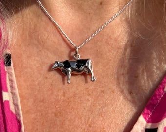 Dairy farm Cow necklace solid silver pendant