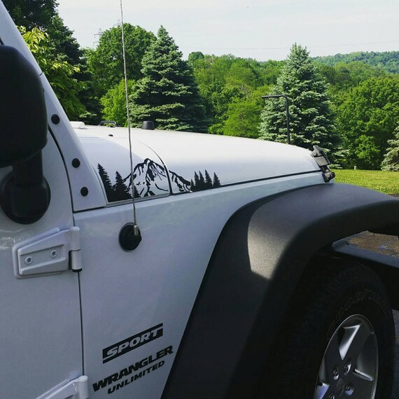 Jeep Wrangler JK Extended Hood with Mountains and Trees Decal 4pc Full Hood Set