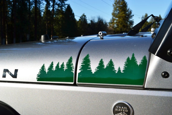 Jeep Wrangler JK Extended Hood with Mountains and Trees Decal 4pc Full Hood Set