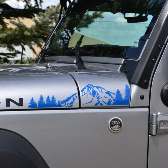 Jeep Wrangler JK Extended Hood with Mountains and Trees Decal 4pc Full Hood Set