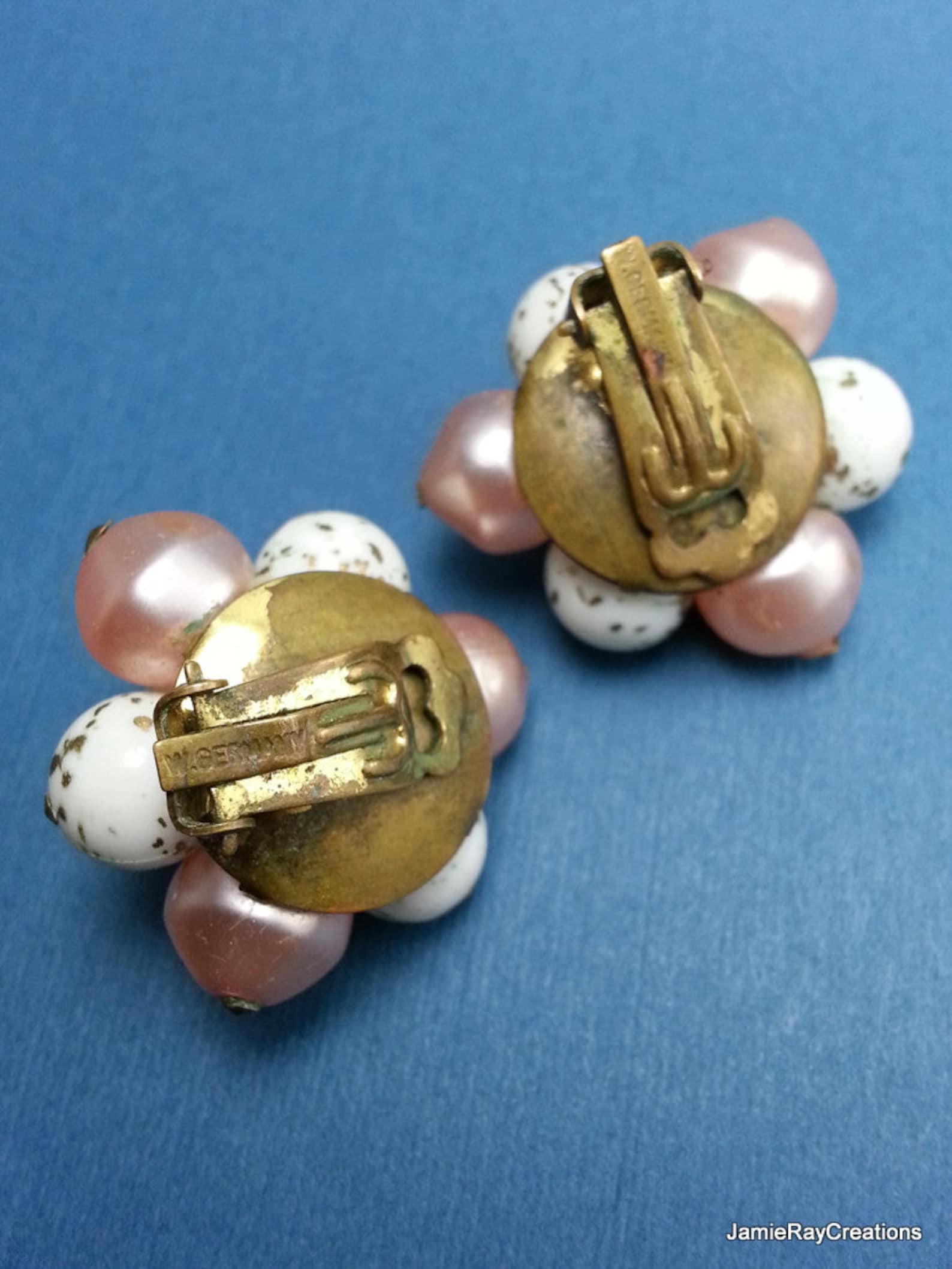 Vintage West Germany Cluster Clip On Earrings White Pink Etsy