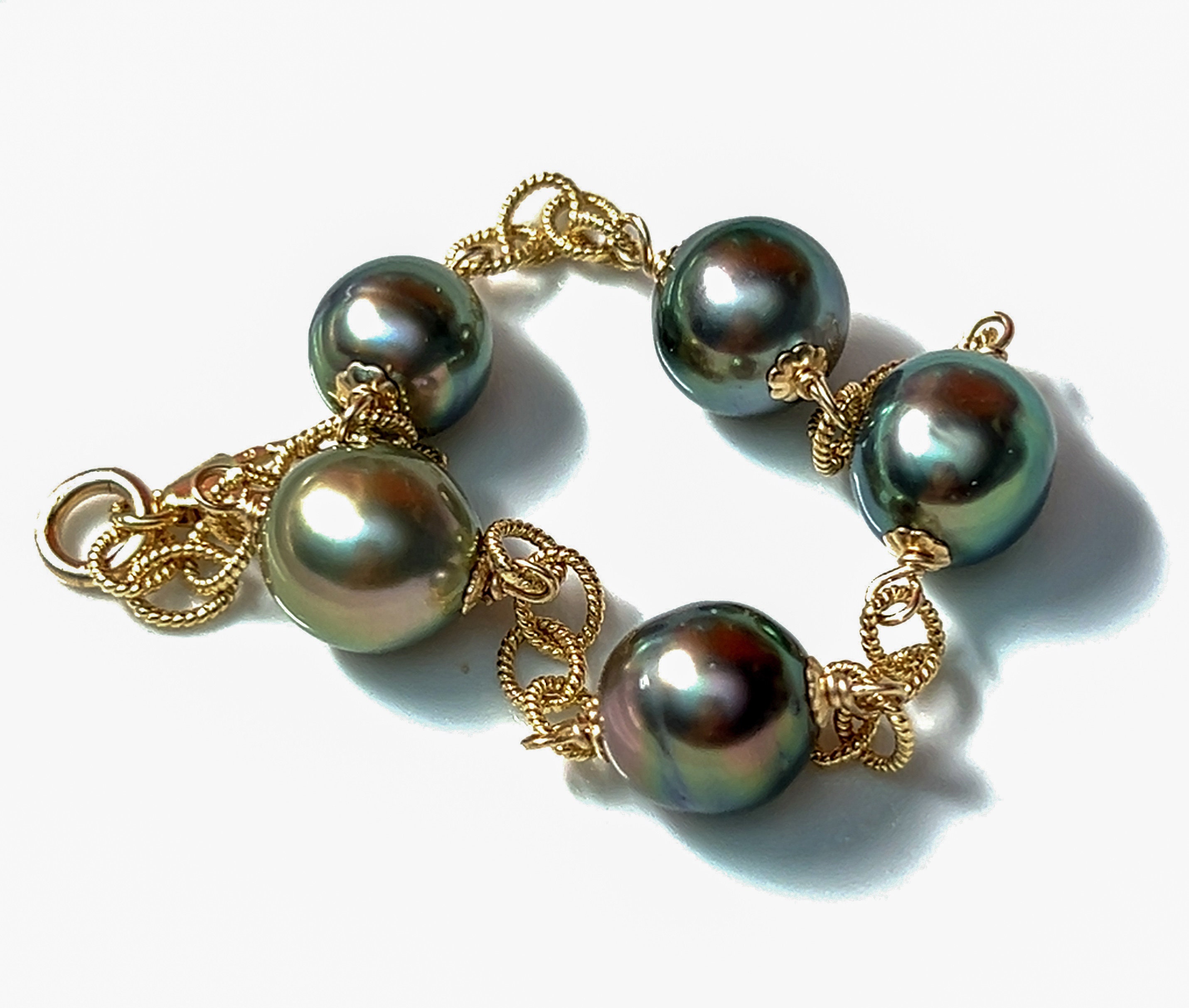 Tahitian Pearl Bracelets—Multi-colored Tahitian Pearl Bracelets—Gold-filled Multi-colored Tahitian Pearl Bracelets—Three to choose from!