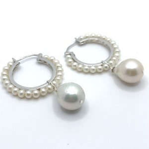 Baroque Pearl Hoop Earrings | White Pearl Hoops With Detachable Baroque Pearls