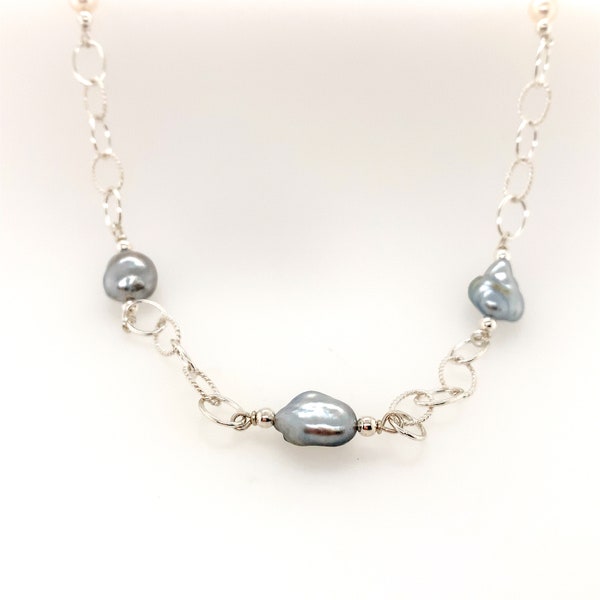 Tahitian Keshi Pearl and Freshwater Pearl Necklace | Luminous Tahitan Keshi Pearl Necklace