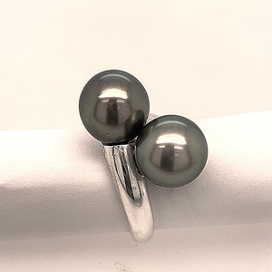 Tahitian Pearl Ring | Large Double Tahitian Pearl Bypass Ring