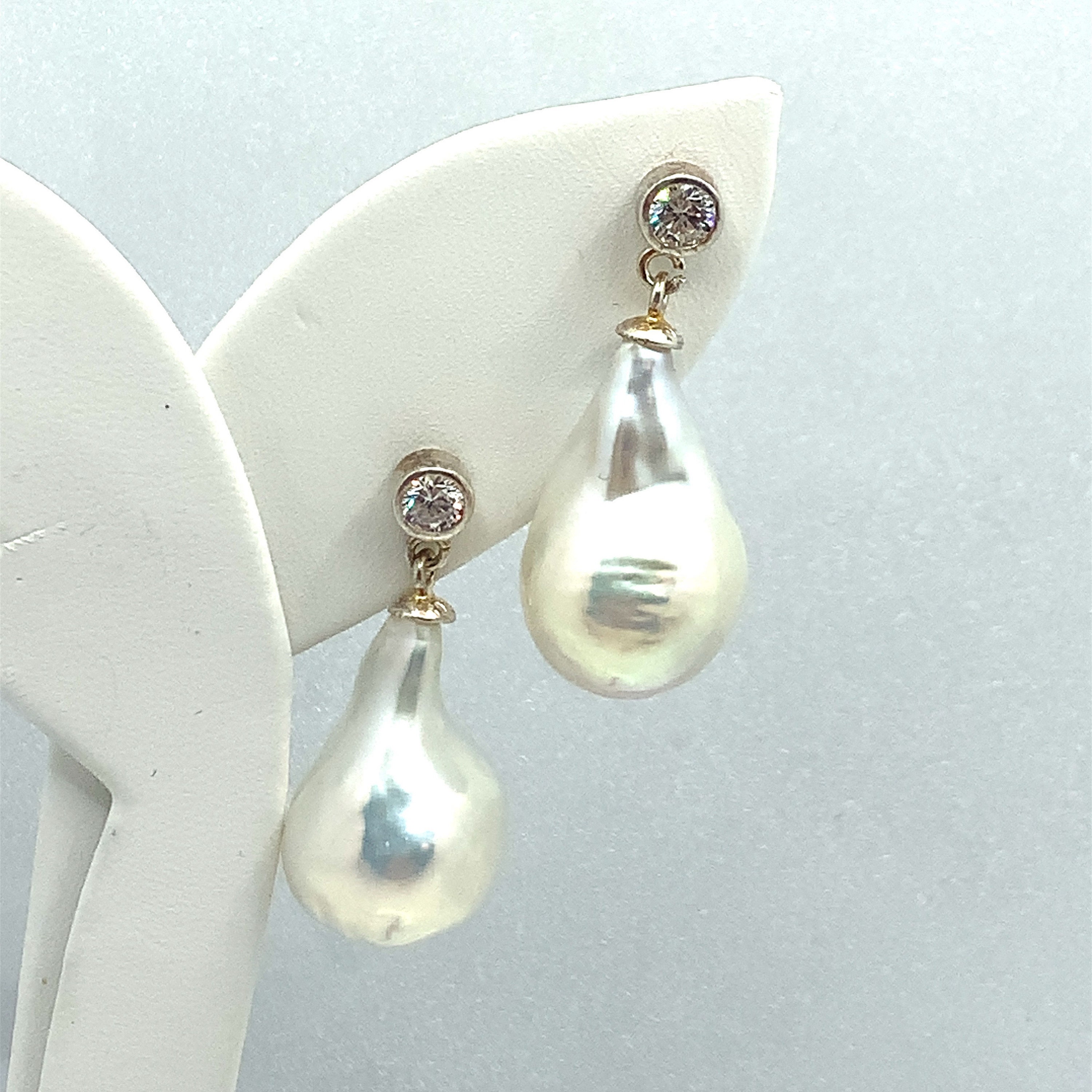 White Fireball Pearl Stud Earrings | Large Luminous Fireball