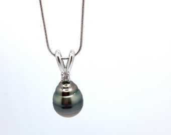 Big Tahitian Pearl Pendant | Large Silver Gray Tahitian Pearl Pendant|