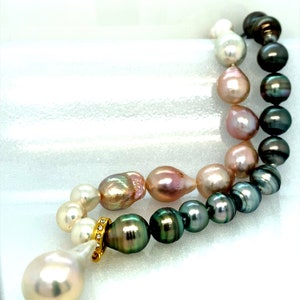 Tahitian Pearl Necklace | Ombré Long Tahitian and Freshwater Pearl Necklace