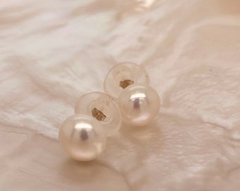Pearl Stud Earrings | White Freshwater Cultured Pearls on Gold Stud Settings | Great and Impressive Gift | A present to last a lifetime!