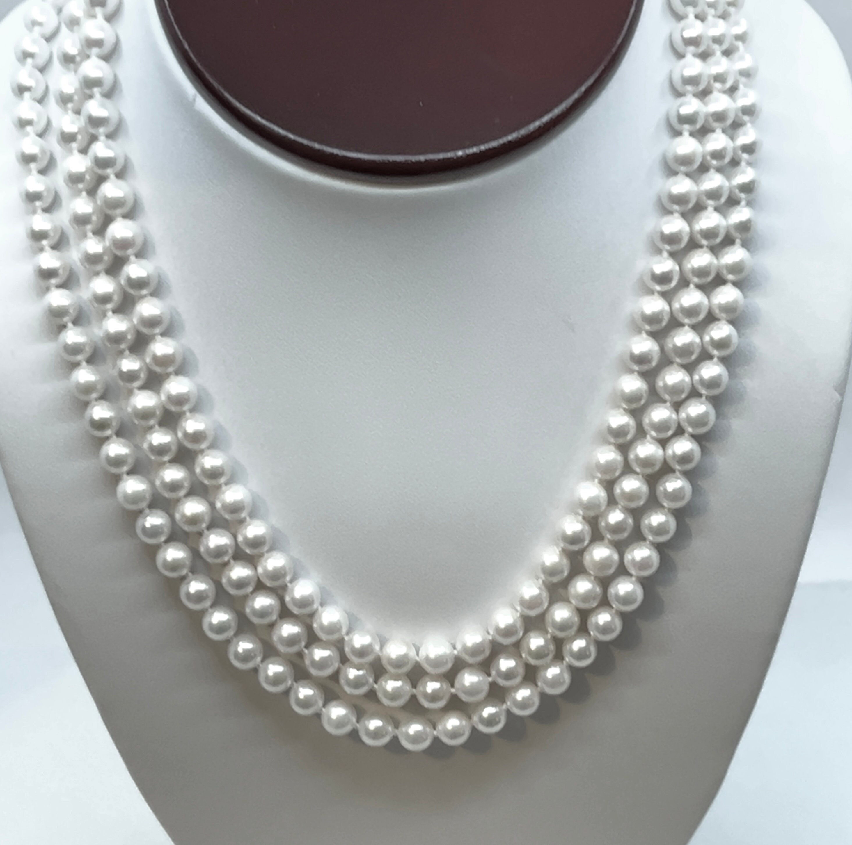 Collier Femme En Argent Avec Perles Akoya (7.0 à 0.3 Pouces) - Longueur 16.5 Pouces - Occasion Très Bon état