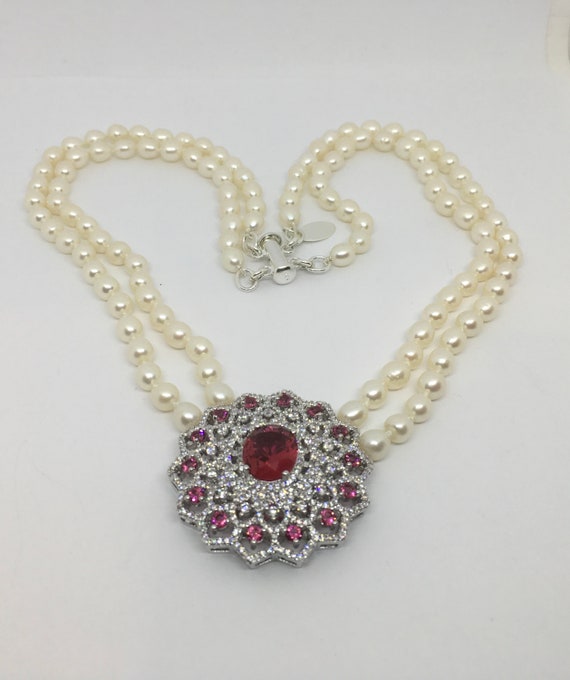 Buy Double Strand Pearl and Medallion Necklace Online in India - Main Image