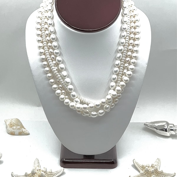 Multi Strand Freshwater Pearl Necklace | Four Strand Pearl Necklace | Toursade | Multistrand Freshwater Pearl Necklace