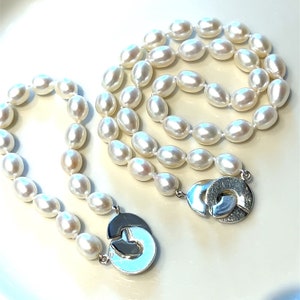 Freshwater Pearl Necklace and Matching Bracelet Set | Pearl Necklace and Bracelet Set | Free Earrings | Long Rice pearl Necklace 24.5 Inches