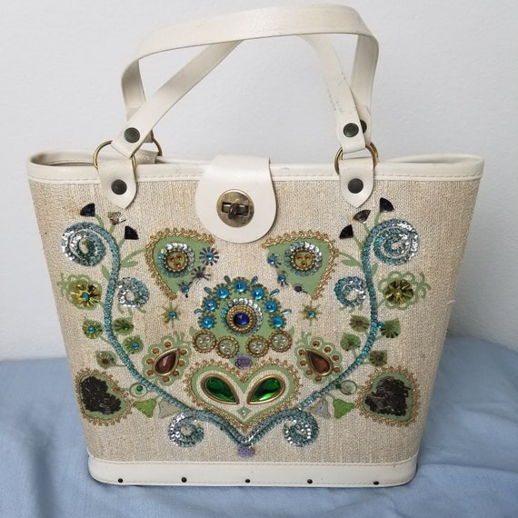 1960s Enid Collins-Style Handbag Bucket Purse Vin… - image 1