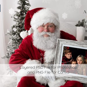 Modelo de Papai Noel para Photoshop e Canva - Segurando Moldura de Paisagem