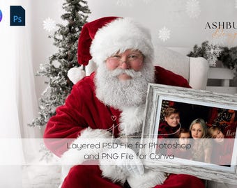 Plantilla de Papá Noel para Photoshop y Canva: marco horizontal