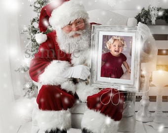 Santa Photoshop Template and PNG - Holding Portrait Frame - With Optional Snow Overlay