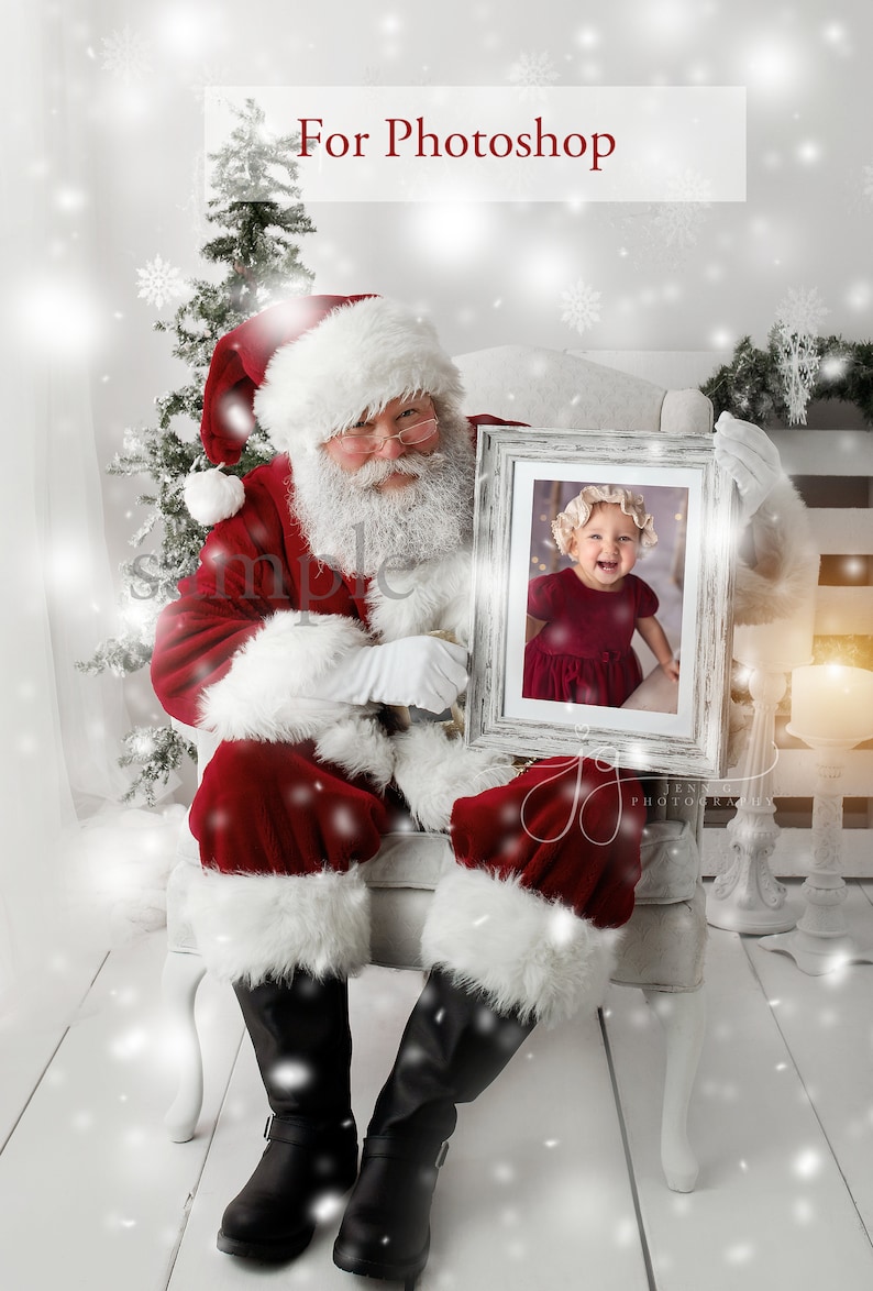 Santa Photoshop Template and PNG - Holding Portrait Frame - With Optional Snow Overlay 