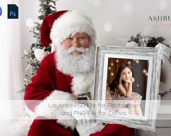 Plantilla digital de Papá Noel para Photoshop y Canva: Retrato enmarcado