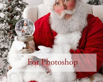 Santa Photoshop Template - Holding Round Snow Globe