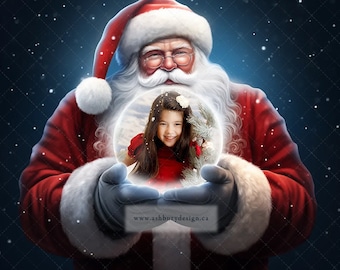 Santa template for Photoshop - Santa Holding a Globe in the evening.