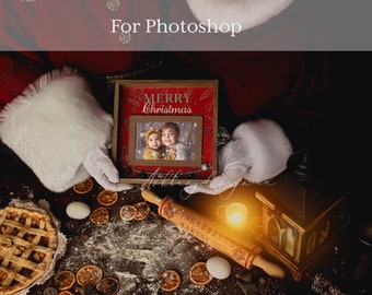 Santa and Mrs. Claus holding frame - Photoshop Template