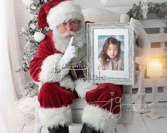 Santa photo template for Photoshop and Canva - Holding Portrait Frame Santa Shush
