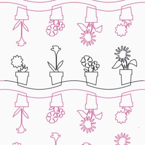 Potted Flowers Longarm Quilting Digital Pantograph used in E2E (Edge to Edge) Quilting