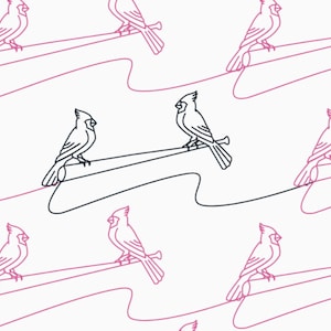 Two Cardinals on a Bat Longarm Quilting Digital Pantograph used in E2E (Edge to Edge) Quilting