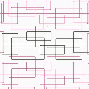 Può includere: Motivo geometrico astratto con quadrati sovrapposti in nero e rosa. I quadrati sono disposti in modo casuale, creando un design visivamente interessante.