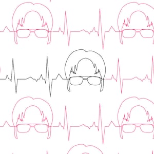 Peut inclure: Un motif répété de dessins au trait rose d'une personne portant des lunettes et une ligne de moniteur de fréquence cardiaque. L'une des personnes est dessinée en noir.