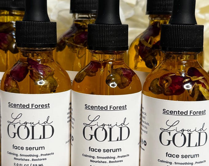 Liquid Gold Face Serum * Botanicals * Calming * Hydration * Smoothing * Protects * Nourishes * Restores * Anti-Aging Properties