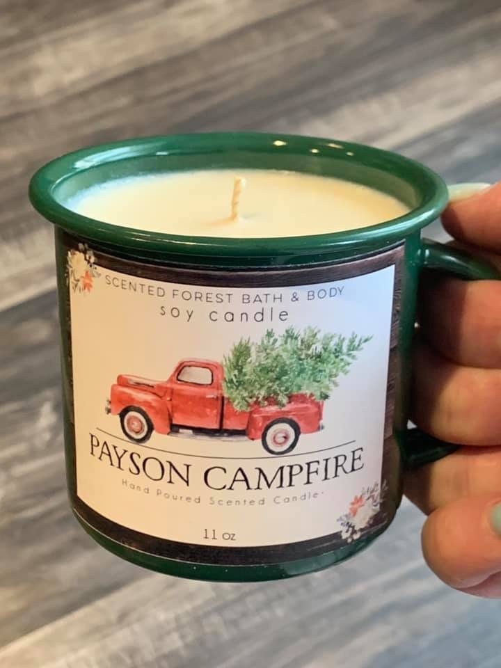 100 Soy Wax Enamel Camping Mug Candle * PAYSON CAMPFIRE * Candle * Holiday Candle