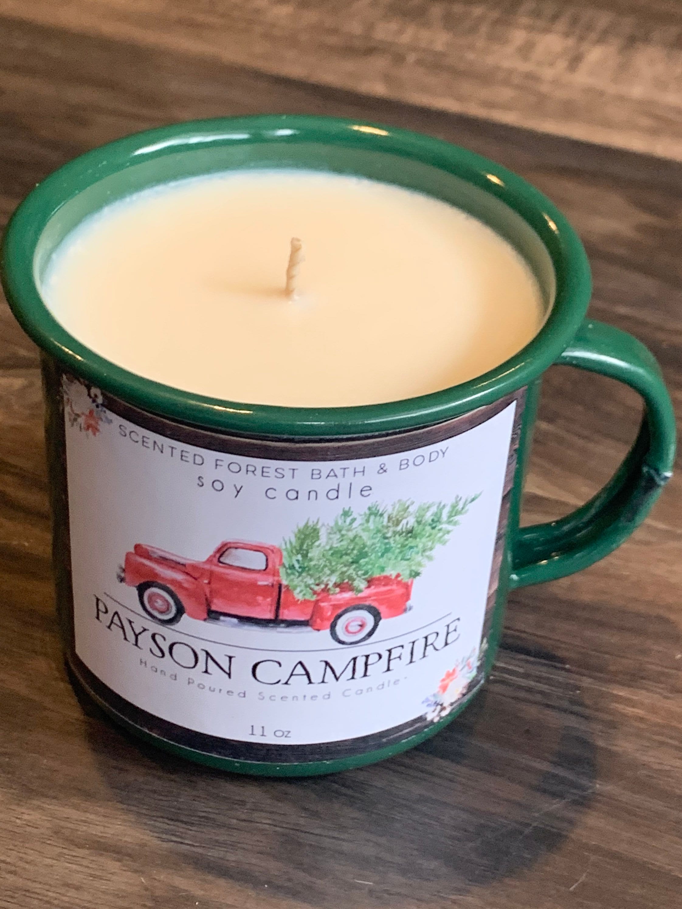 100 Soy Wax Enamel Camping Mug Candle * PAYSON CAMPFIRE * Candle * Holiday Candle