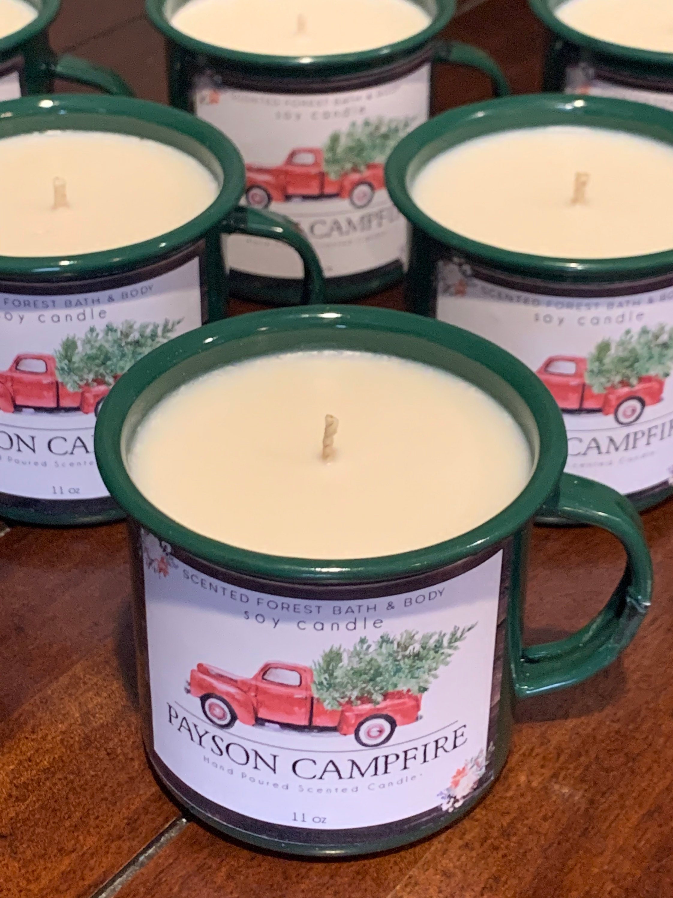 100 Soy Wax Enamel Camping Mug Candle * PAYSON CAMPFIRE * Candle * Holiday Candle