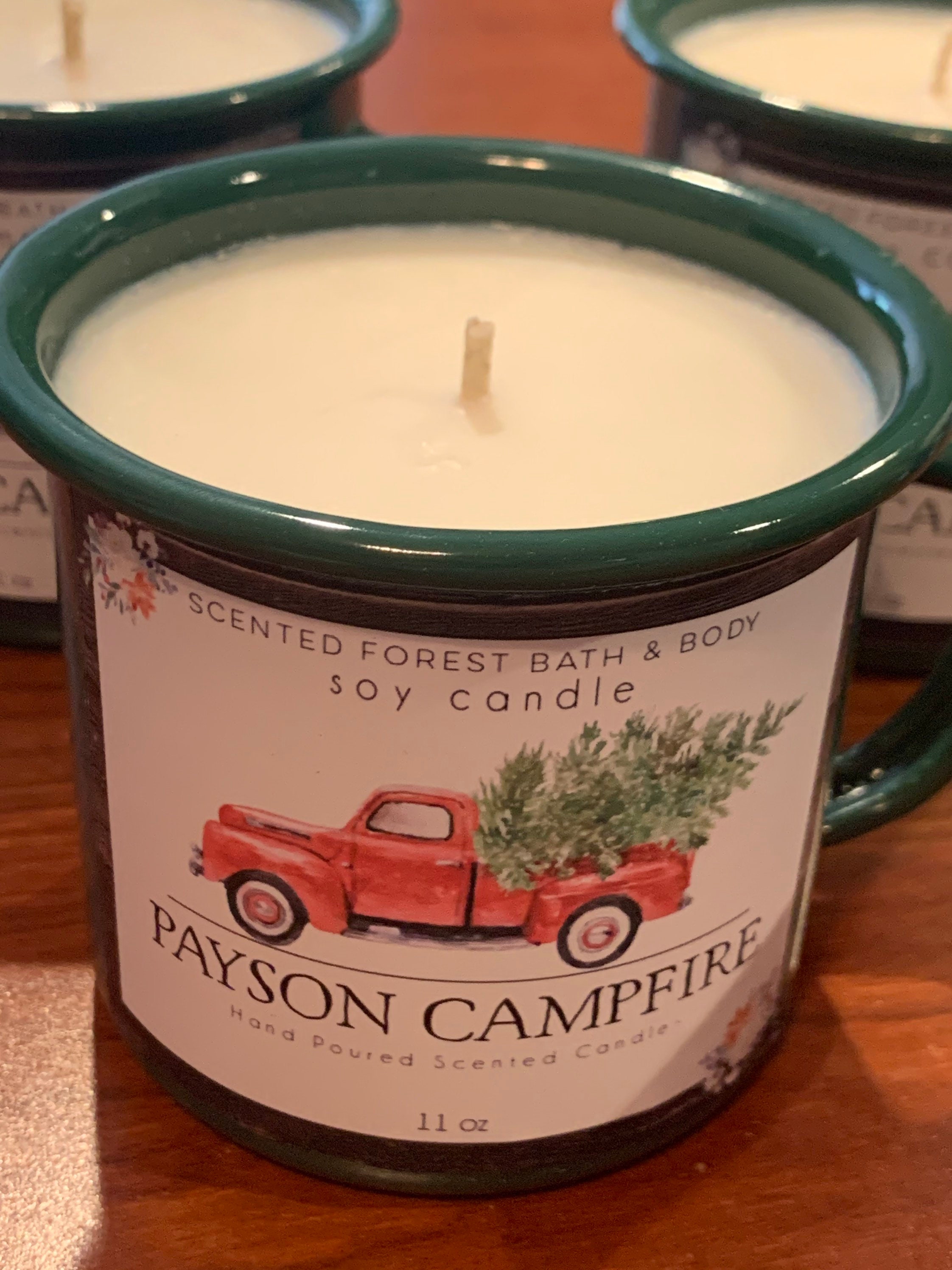 100 Soy Wax Enamel Camping Mug Candle * PAYSON CAMPFIRE * Candle * Holiday Candle